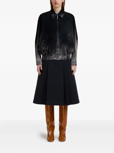 Marni Washed Zip-up Bomber Jacket In Black