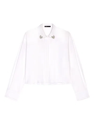 Maje Womens White Cropped Jewel-embellished Cotton Shirt In Red