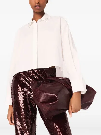 Maje Womens White Cropped Jewel-embellished Cotton Shirt In Red