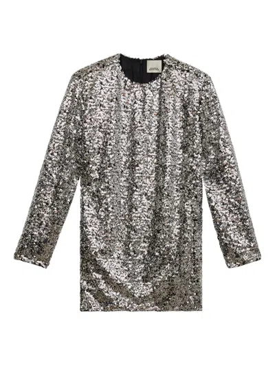 Isabel Marant Heliane Embellished Tulle Mini Dress In Silver