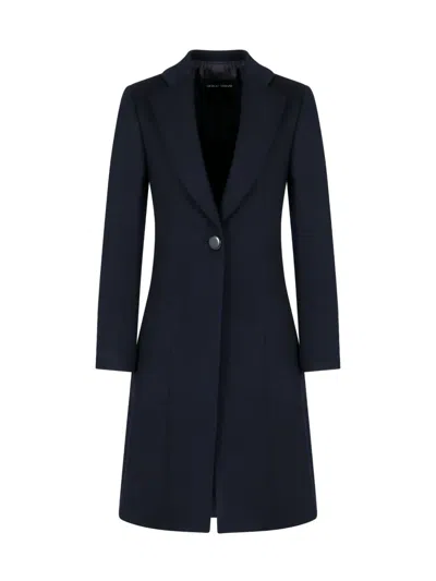 Giorgio Armani Buttoned Coat In Blue