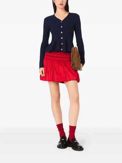 Maje Button-down Peplum Cardigan In Blue