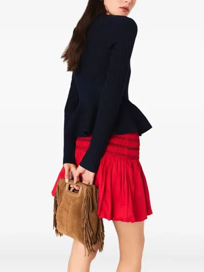 Maje Button-down Peplum Cardigan In Blue