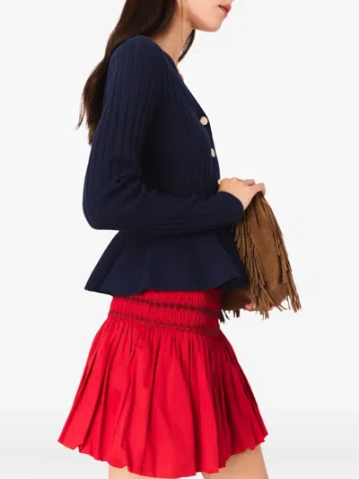 Maje Button-down Peplum Cardigan In Blue