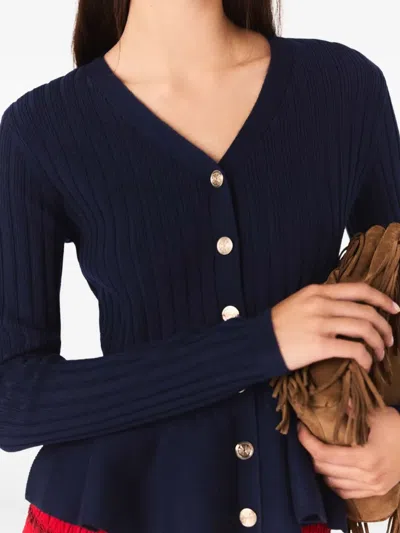 Maje Button-down Peplum Cardigan In Blue