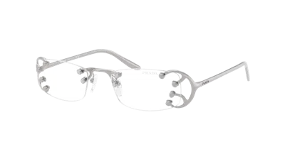 Prada 52mm Rectangular Blue Light Blocking Glasses In Silver