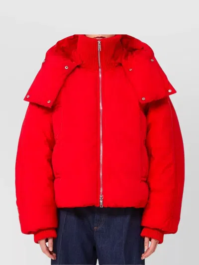 Sportmax Short Padded Jacket With High Collar And Horizontal Stitching In Red