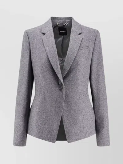 Hugo Boss Tailored Jacket Featuring Structured Shoulders In Gray
