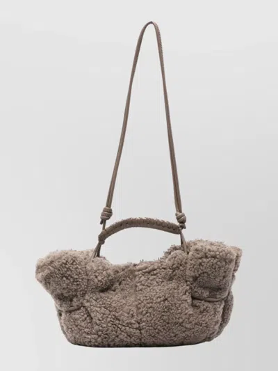 Hereu Braided Handle Shoulder Bag With Adjustable Strap In Gray