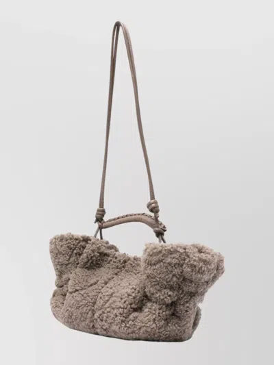 Hereu Braided Handle Shoulder Bag With Adjustable Strap In Gray