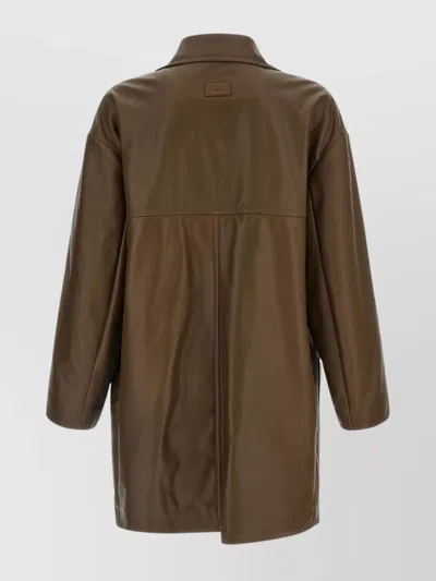 Fendi Double-breasted Leather Coat Coats And Trench Coats Brown In Brown