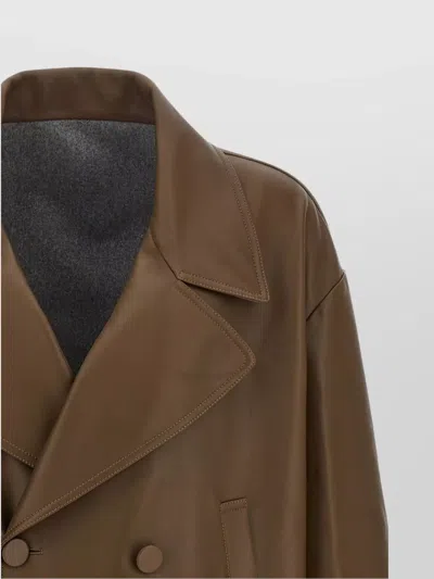 Fendi Double-breasted Leather Coat Coats And Trench Coats Brown In Brown