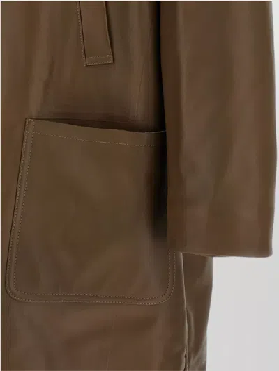 Fendi Double-breasted Leather Coat Coats And Trench Coats Brown In Brown