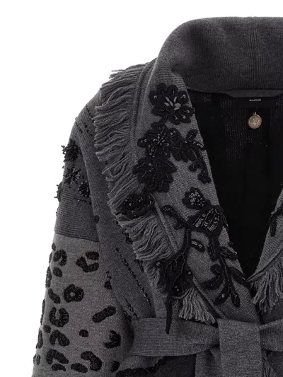Alanui Cardigan Midnight In Manhattan In Jacquard Knit In Gray