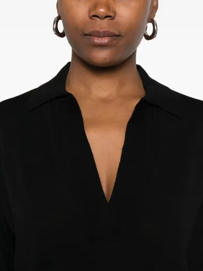 Alpha Studio Black Shirt With Polo Collar And V-neck  In Black