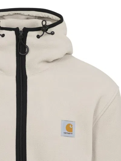 Carhartt Fleece Jacket With Adjustable Hood And Zippered Pockets In Neutral