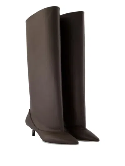 Jacquemus Brown Smooth Leather Wide The High Tourni Boots In Brown