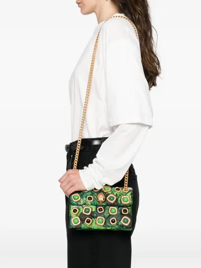 Kurt Geiger Ornate Green Floral Jacquard Shoulder Bag With Gold Accents In Green