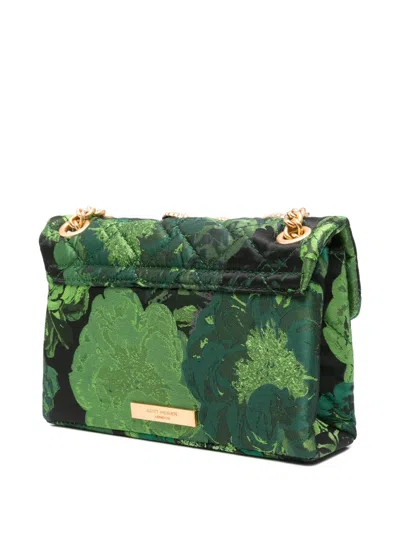 Kurt Geiger Ornate Green Floral Jacquard Shoulder Bag With Gold Accents In Green