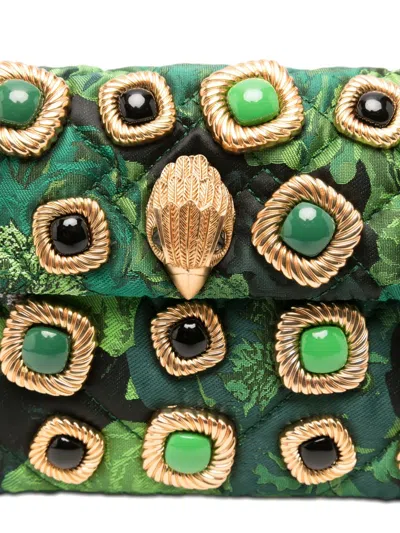 Kurt Geiger Ornate Green Floral Jacquard Shoulder Bag With Gold Accents In Green