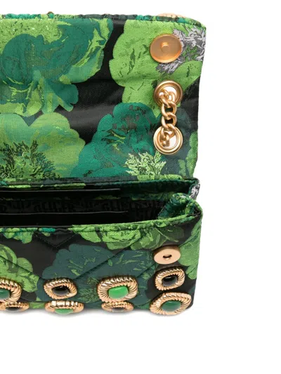 Kurt Geiger Ornate Green Floral Jacquard Shoulder Bag With Gold Accents In Green