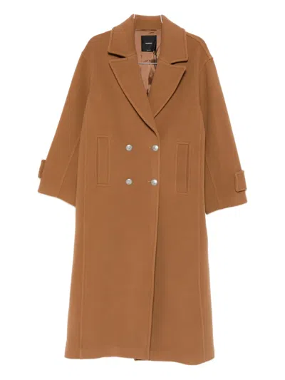 Pinko Long Double-breasted Wool-blend Cloth Coat In Brown