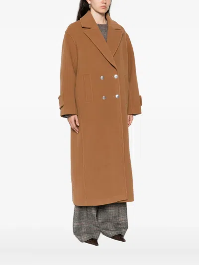 Pinko Long Double-breasted Wool-blend Cloth Coat In Brown