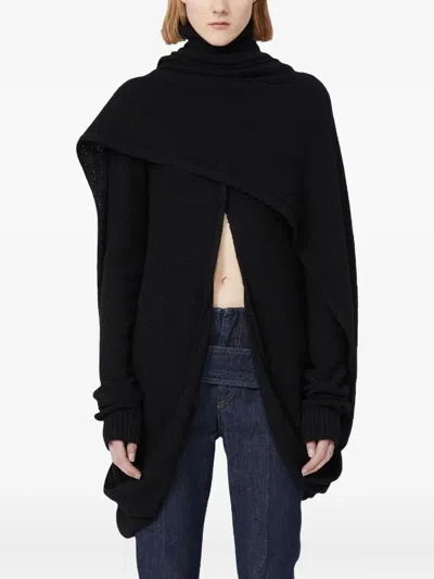 Max Mara Roll-neck Draped Knitted Top In Black