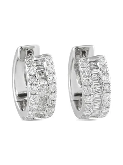 Pre-owned Lb Exclusive 18k White Gold Diamond Huggie Earrings In Silver
