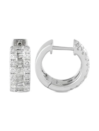 Pre-owned Lb Exclusive 18k White Gold Diamond Huggie Earrings In Silver