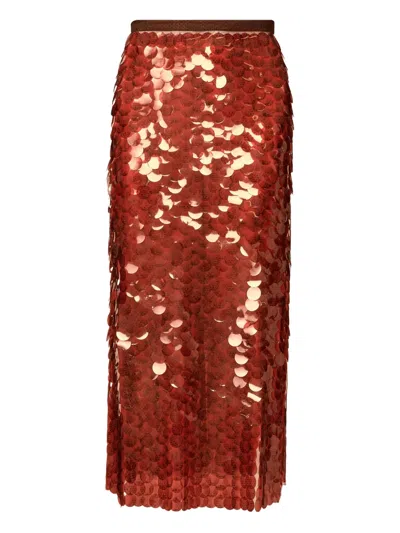 Fabiana Filippi Skirt In Printed Sequin Tulle In Red