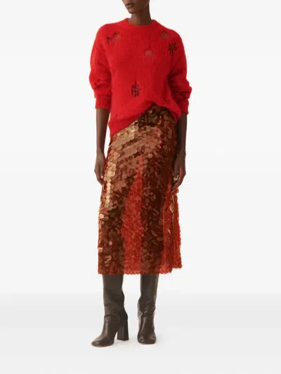 Fabiana Filippi Skirt In Printed Sequin Tulle In Red