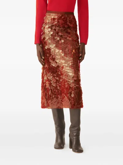 Fabiana Filippi Skirt In Printed Sequin Tulle In Red