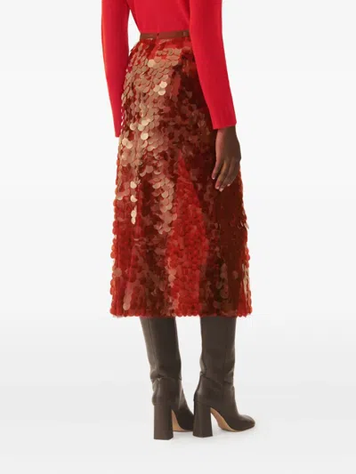 Fabiana Filippi Skirt In Printed Sequin Tulle In Red