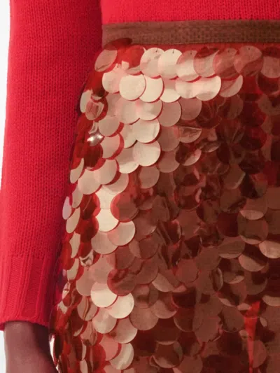 Fabiana Filippi Skirt In Printed Sequin Tulle In Red
