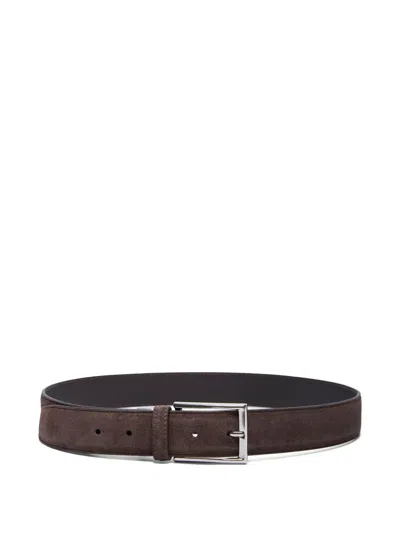 Canali Rectangular-buckle Suede Belt In Brown