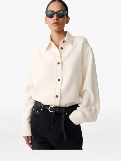 Studio Nicholson Long Sleeve Wool Shirt With Button Cuffs In Neutral
