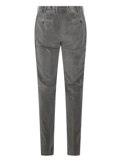 Pt Torino Tailored Grey Corduroy Trousers With Mid-rise Fit In Gray
