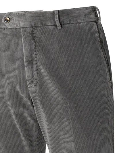 Pt Torino Tailored Grey Corduroy Trousers With Mid-rise Fit In Gray