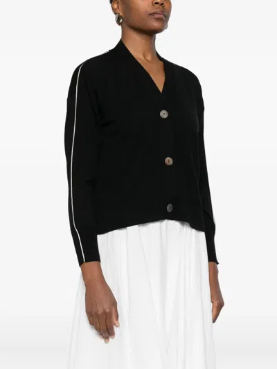 纽扣对比边饰开衫