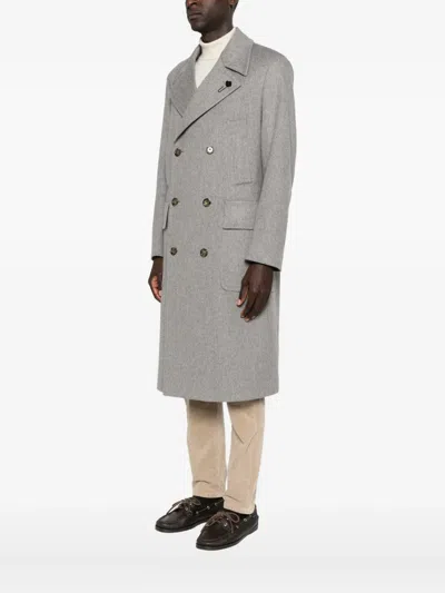 Lardini Double-breasted Wool Coat In Gray