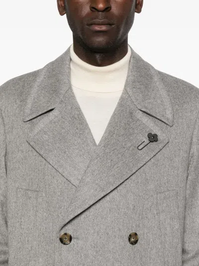 Lardini Double-breasted Wool Coat In Gray