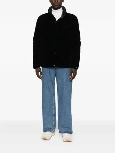 Moncler Serrant Short Velvet Puffer In Black