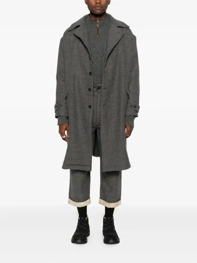A Tentative Atelier Check Button-up Coat In Gray