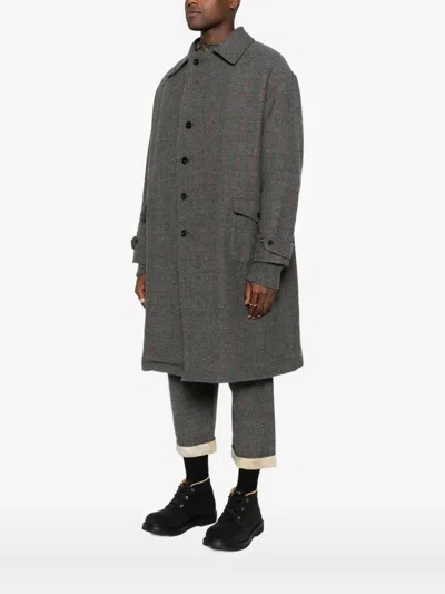 A Tentative Atelier Check Button-up Coat In Gray