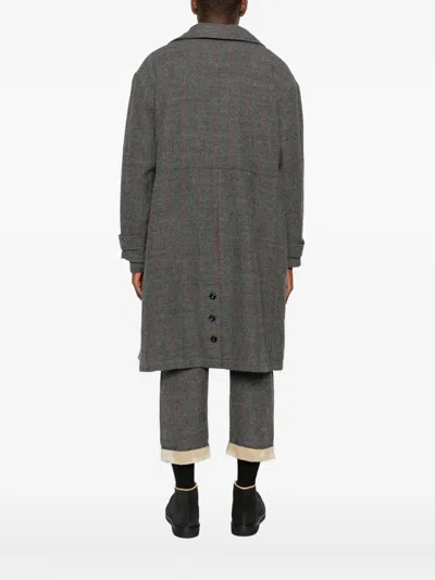 A Tentative Atelier Check Button-up Coat In Gray