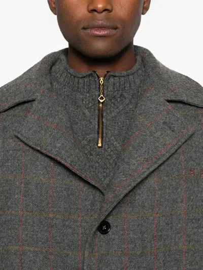 A Tentative Atelier Check Button-up Coat In Gray