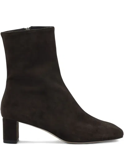 Aeyde 45mm Millie Suede Block-heel Boots In Brown