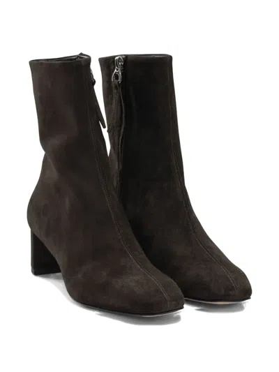 Aeyde 45mm Millie Suede Block-heel Boots In Brown