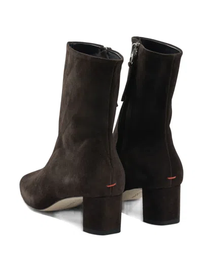 Aeyde 45mm Millie Suede Block-heel Boots In Brown